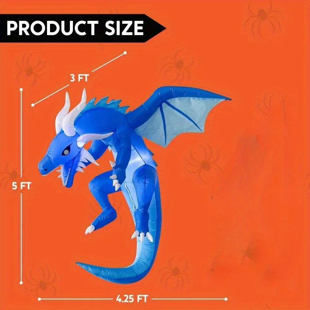 5 Ft Tall Hanging Ice Dragon Halloween Inflatables Outdoor Decorations, Hanging Ice Dragon Blow Up for Yard with Build-in LEDs, Halloween Inflatables Party Supplies Outdoor Decor for Yard