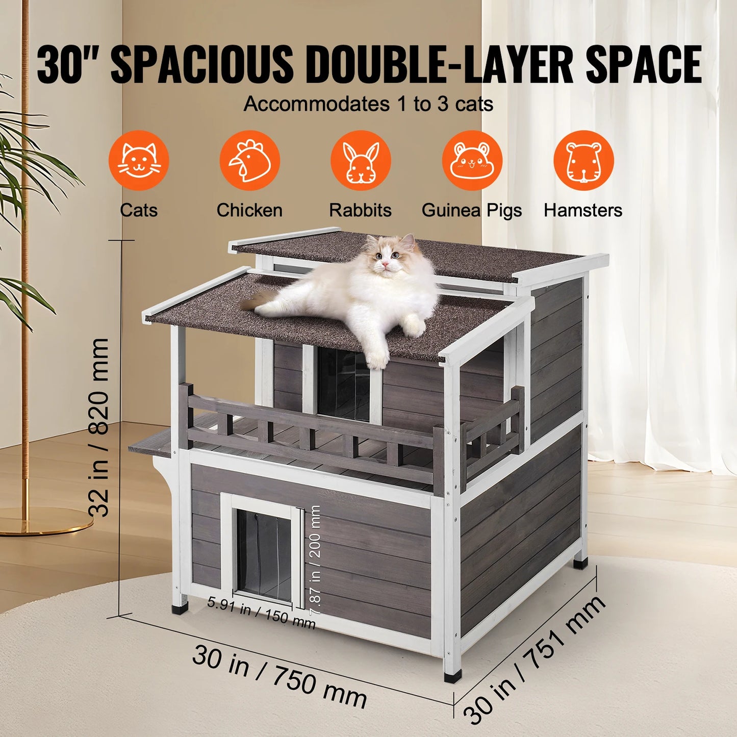 SucceBuy Outdoor Cat House Weatherproof Two Story Cedar Shelter
