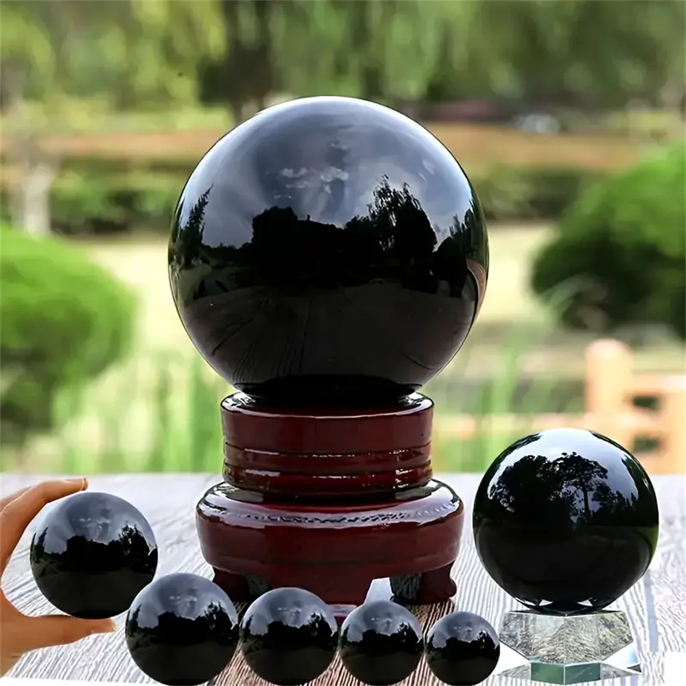1pc Natural Obsidian Spherical Crystal Ball - Glossy Black Meditation Stone for Spiritual Growth, Home Decor, Holiday Gift,