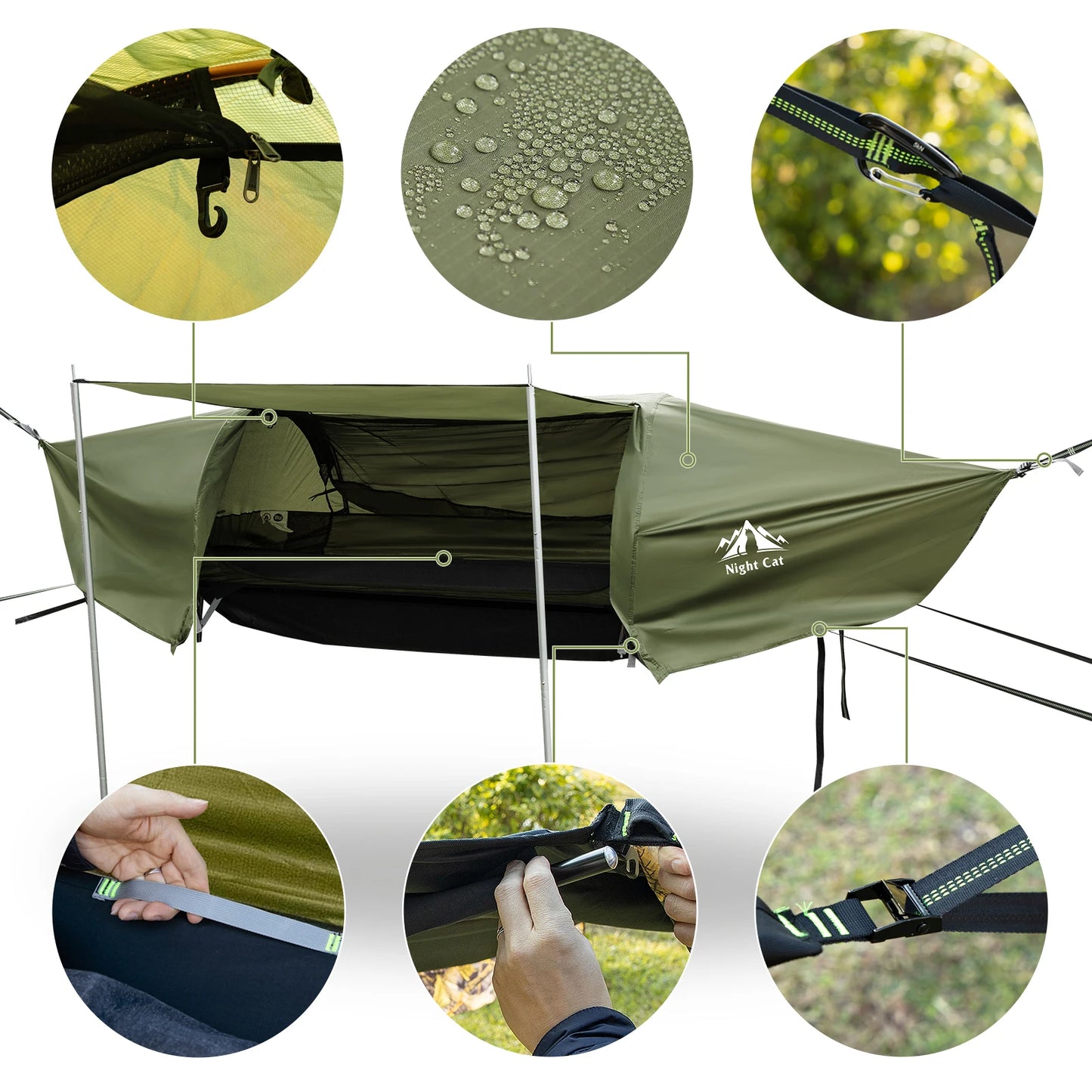 Night Cat Hammock Tent With Waterproof Rainfly Mosquito Net Storage