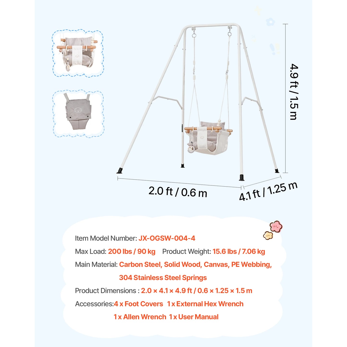SucceBuy 2-In-1 Toddler Swing&Jumper Soft Foldable A-Frame Metal Stand Heavy Duty Thick Ropes Easy Install Store Indoor/Outdoor