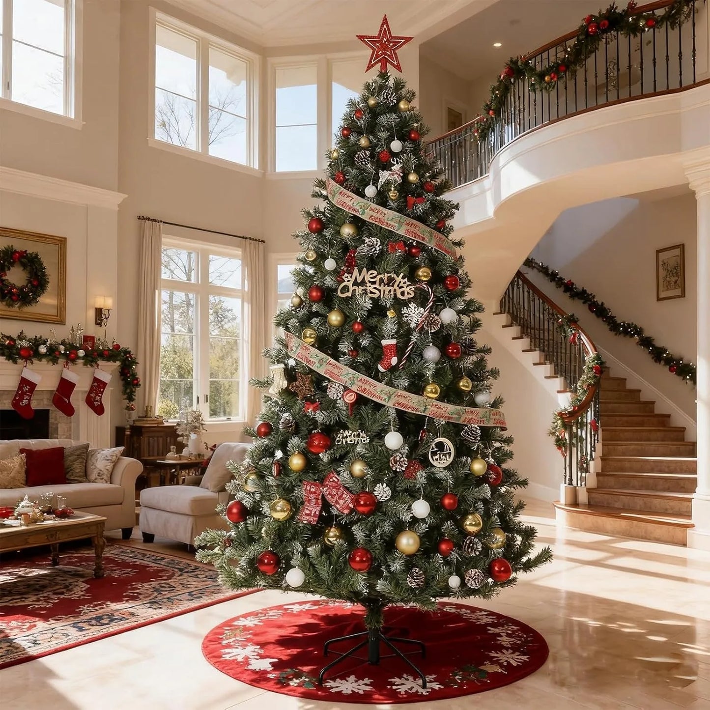 6 Ft Pre-Lit Pencil Snow Flocked Spruce Artificial Christmas Tree with Pine Cones & Foldable Stand, Slim Green-White Xmas Tree for Indoor Holiday Decoration