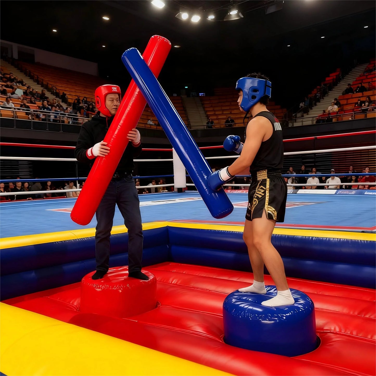 4 Person13Ft Pro-Grade Commercial Pedestal Joust Arena Inflatable Game Heavy Duty Gladiator Battle Interactive for Kids & Adults