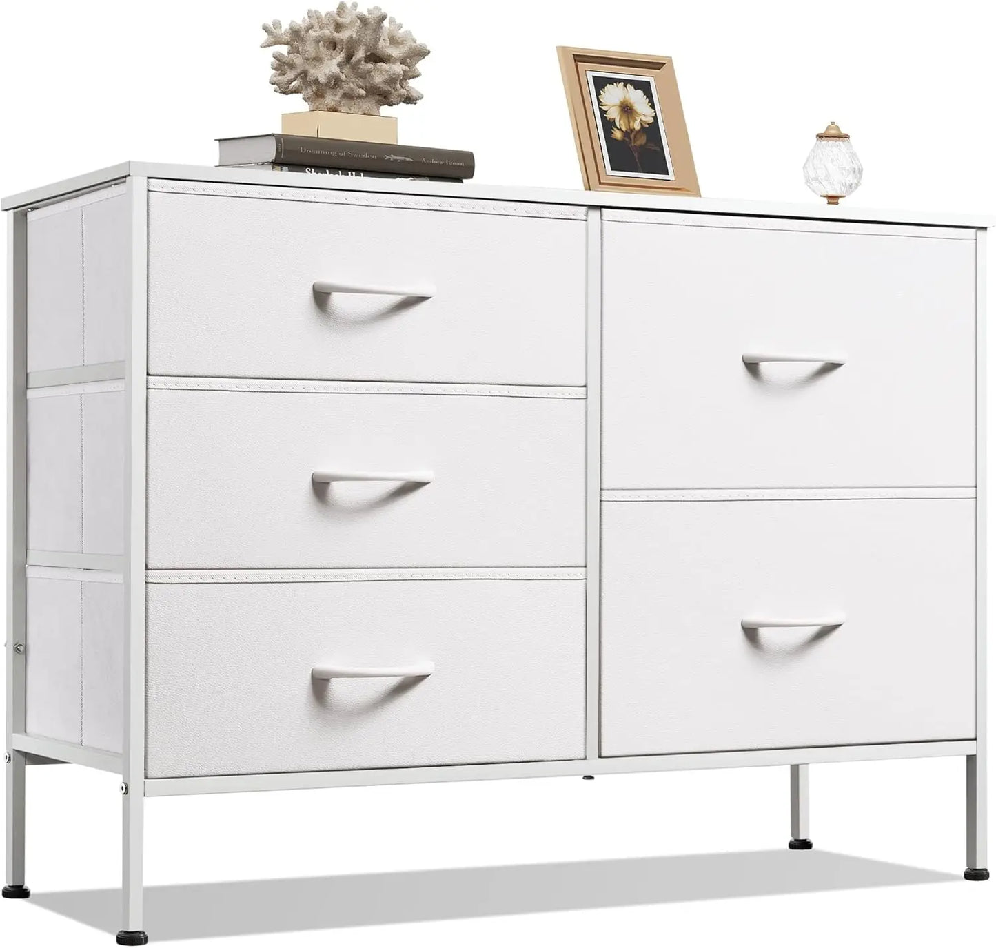 JHK Five Drawer Dresser With Metal Frame For Living Room