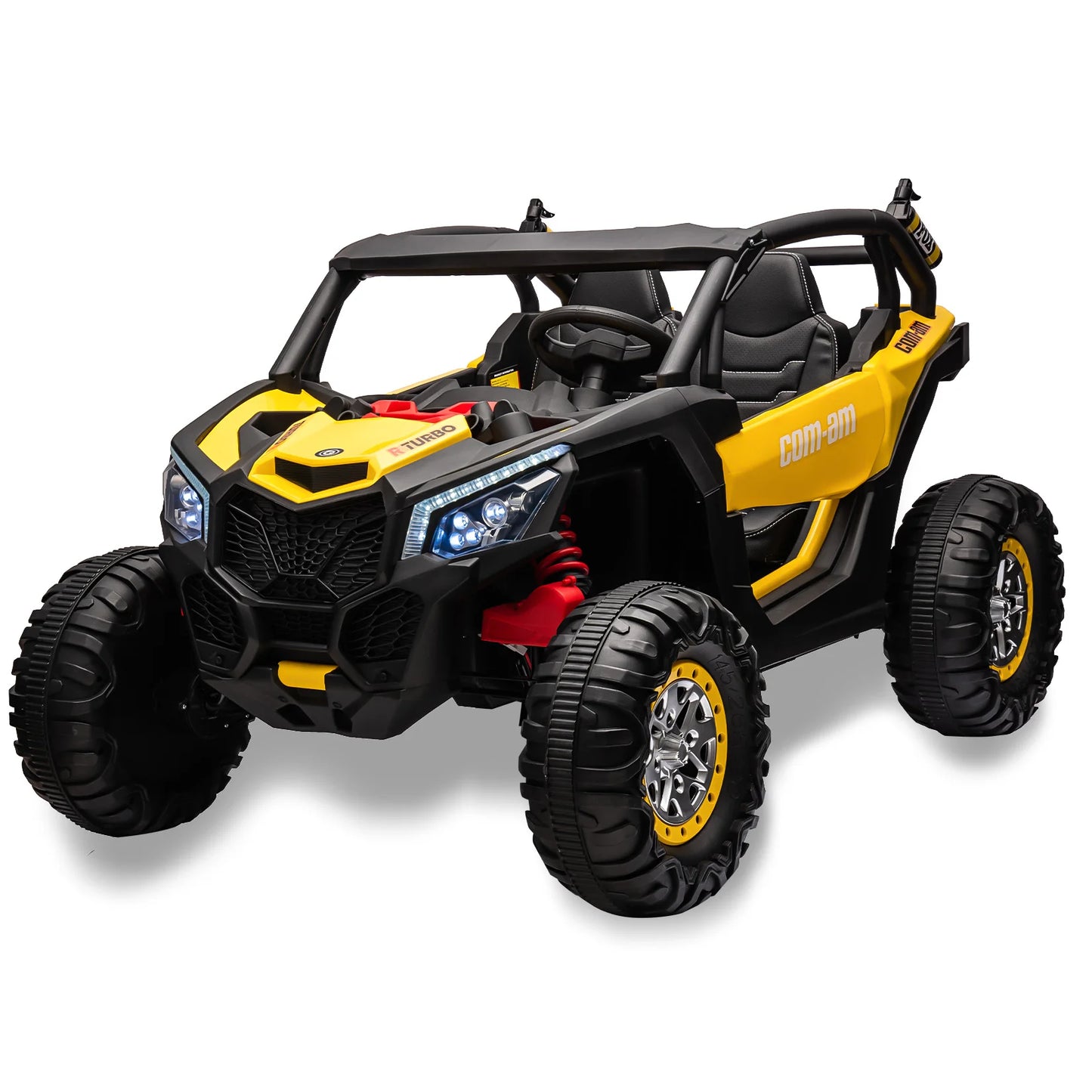 24V 2-Seater UTV 4WD Ride On Toys with Remote Control Powerful Electric Vehicle 4 Shock Absorbers, Leather Seats Music and Light