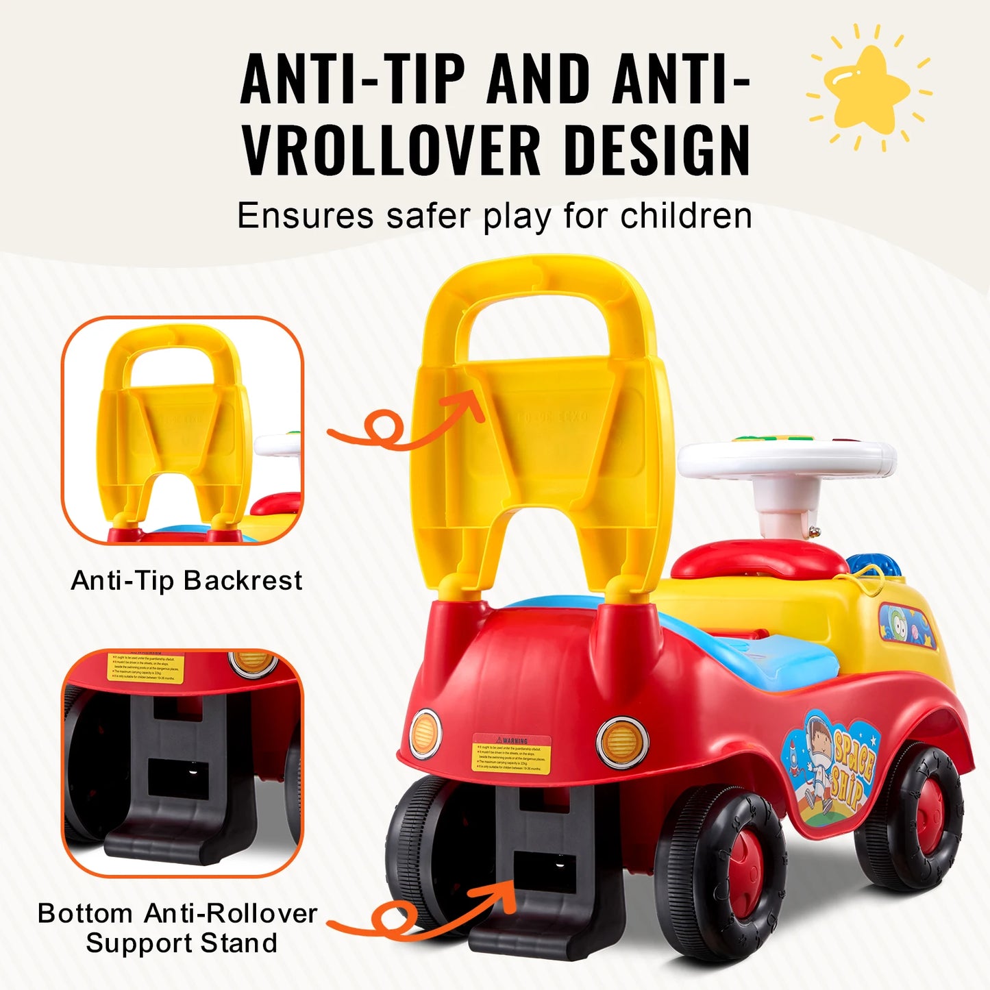 SucceBuy Toddler Ride On Push Car Sit To Stand Kids Toy With Music Steering