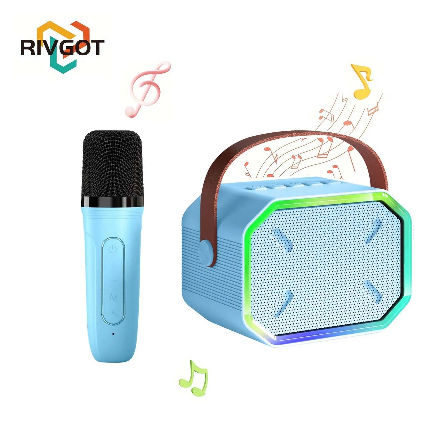RIVGOTC Mini Karaoke Machine for Kids Portable Bluetooth Wireless Microphones