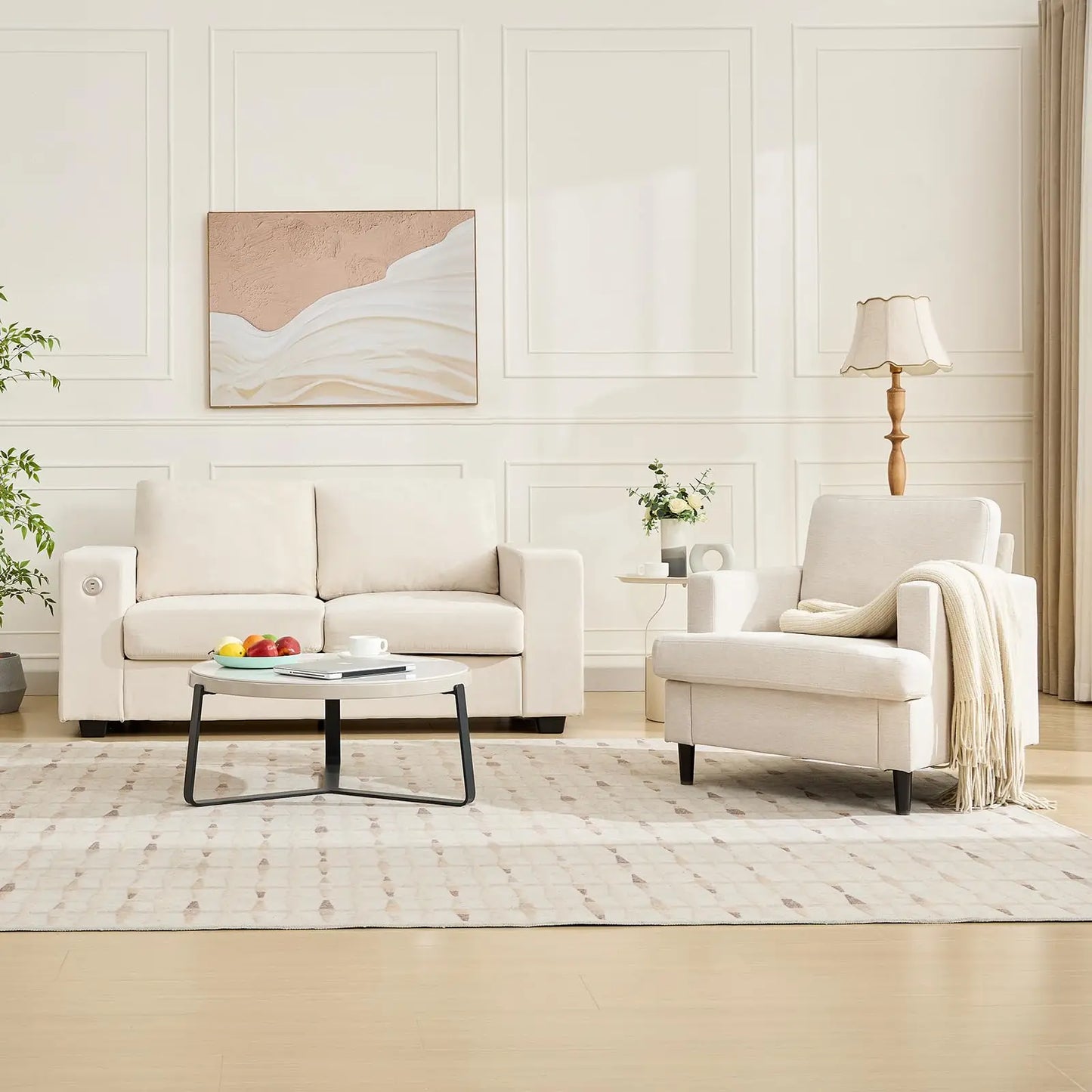 Modern Single Accent Chair Comfortable Linen Upholstered Armchair With Soft Thick High Resilience Foam Cushion Sturdy Solid Wood Legs Soft Backrest For Living Room Bedroom Office