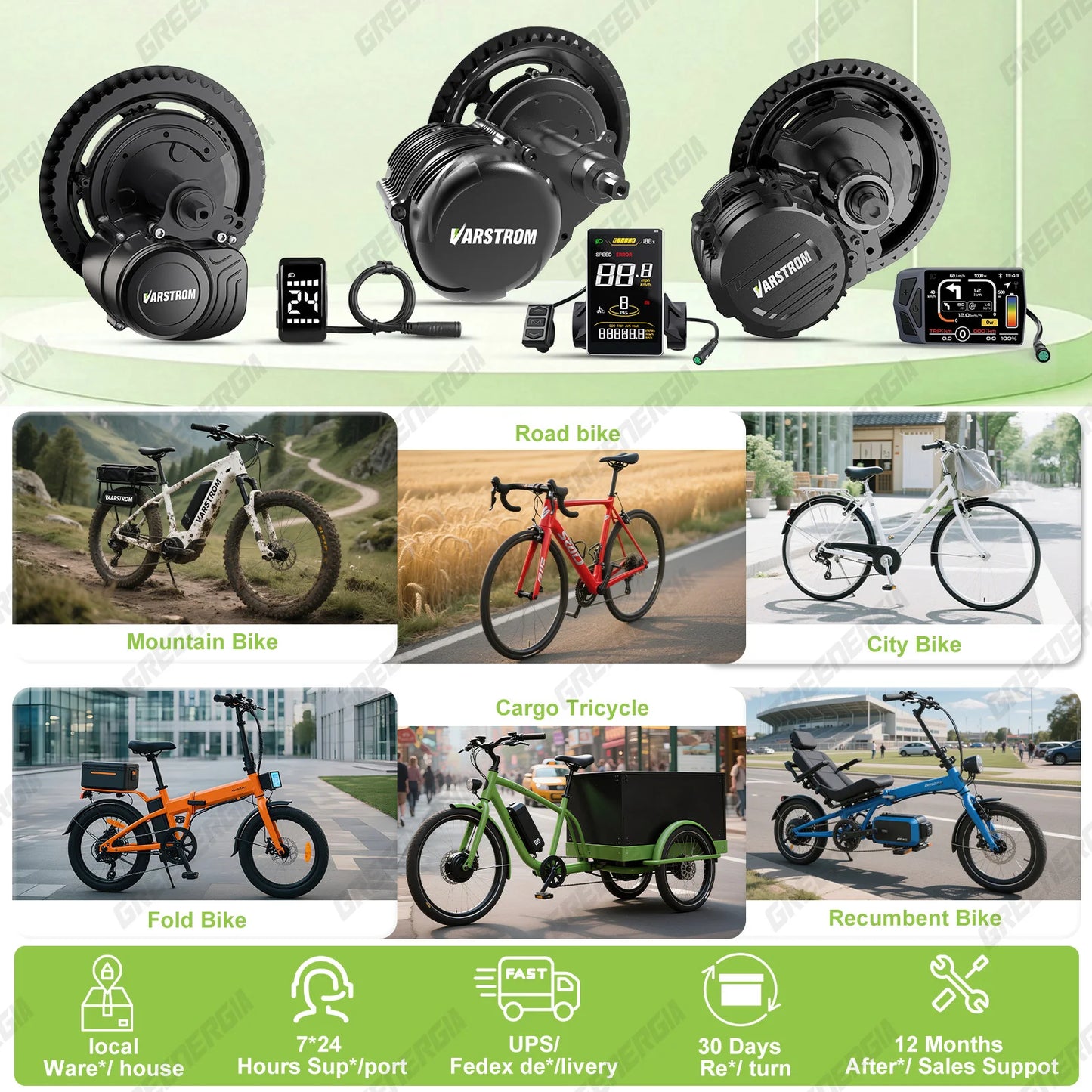 Varstrom 48V Mid Motor Kit Torque Sensor For Bicycle Electric Bike Conversion