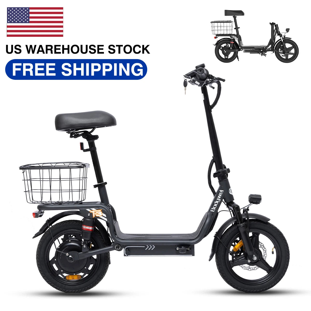 Bodywel T3 Foldable 1000W Electric Scooter With Basket