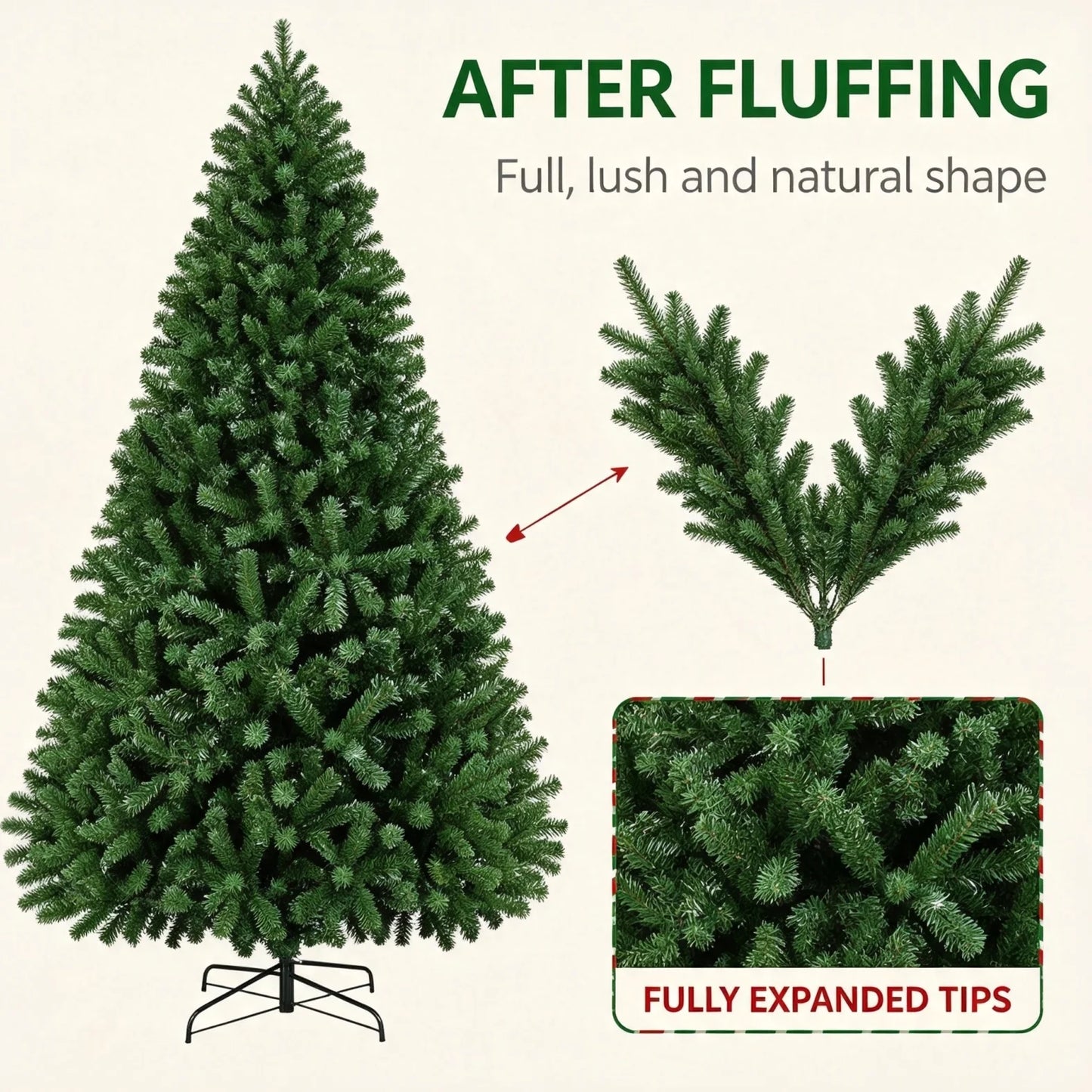 7ft Artificial Christmas Tree with Pine Cones & Red Berries, Hinged Fireproof PVC Xmas Tree with Metal Stand for Home Holiday Party Decor