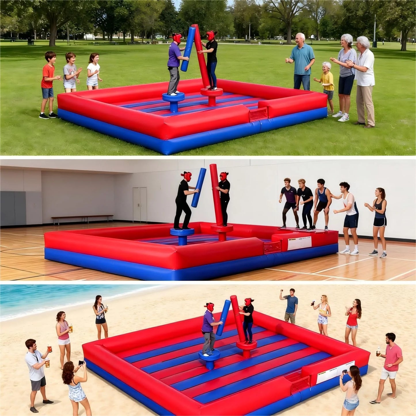 4 Person13Ft Pro-Grade Commercial Pedestal Joust Arena Inflatable Game Heavy Duty Gladiator Battle Interactive for Kids & Adults