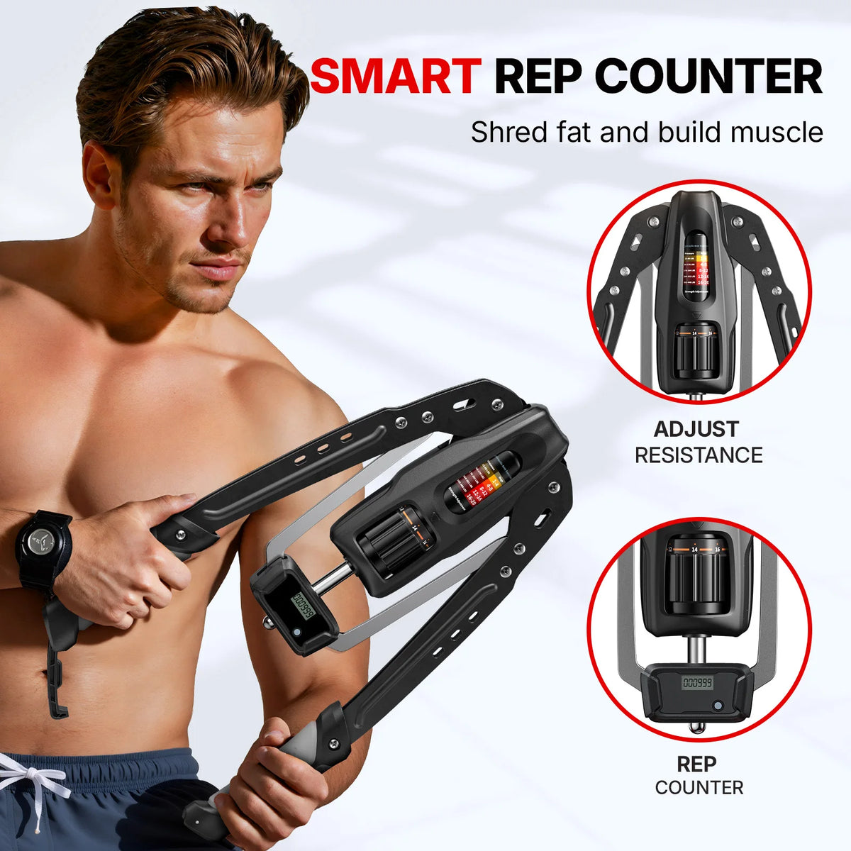 Merach Adjustable Hydraulic Arm Exerciser With Digital Rep Counter