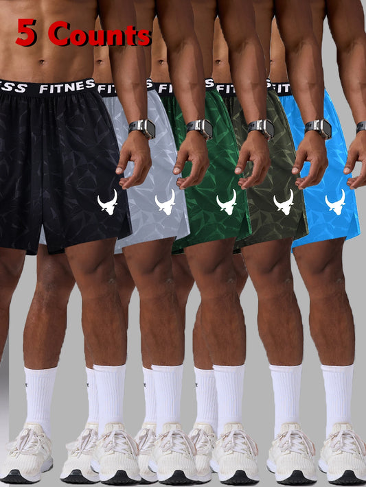 NONECN Men's Quick Dry Breathable Athletic Shorts Geometric Print