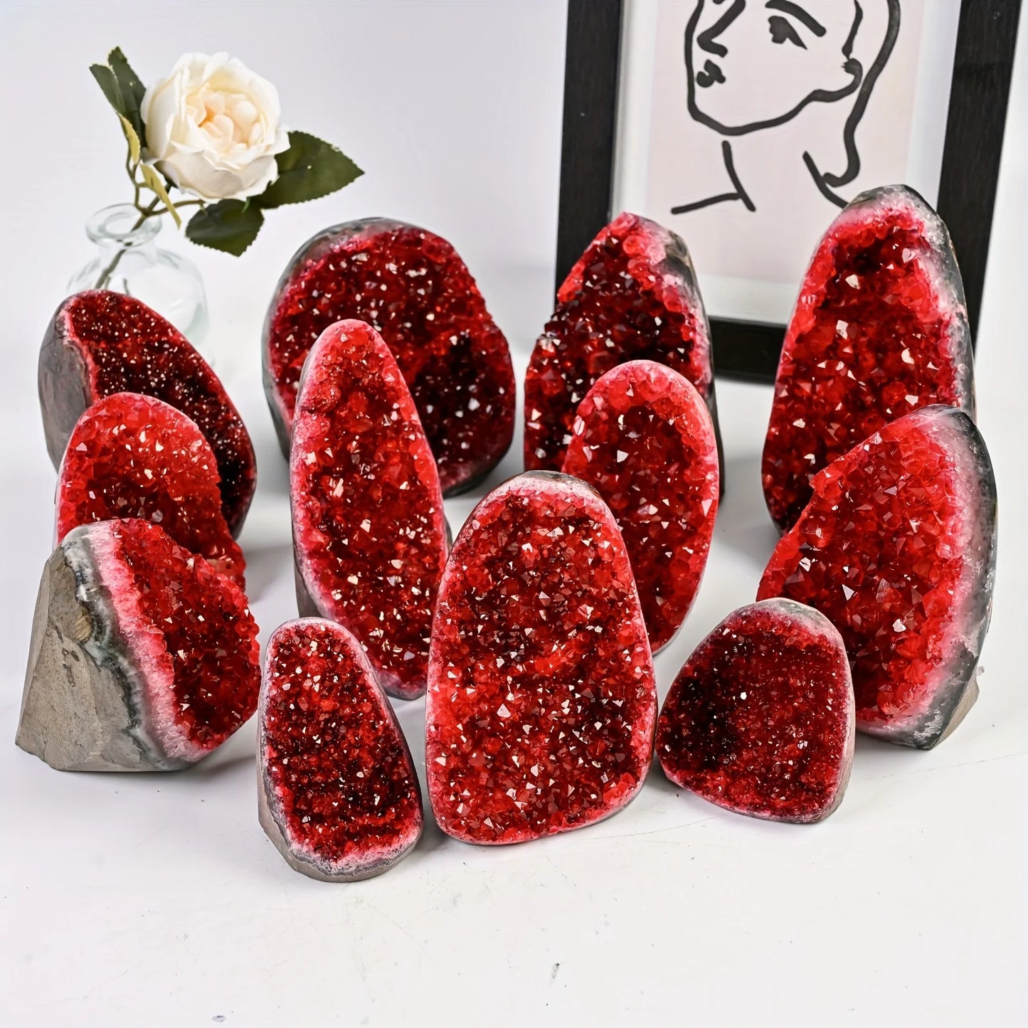1PC Rare Red Geode Cut Base Cluster - Elegant Home & Office Decor,  Unique Geological Gift Idea,Crystal Crafts