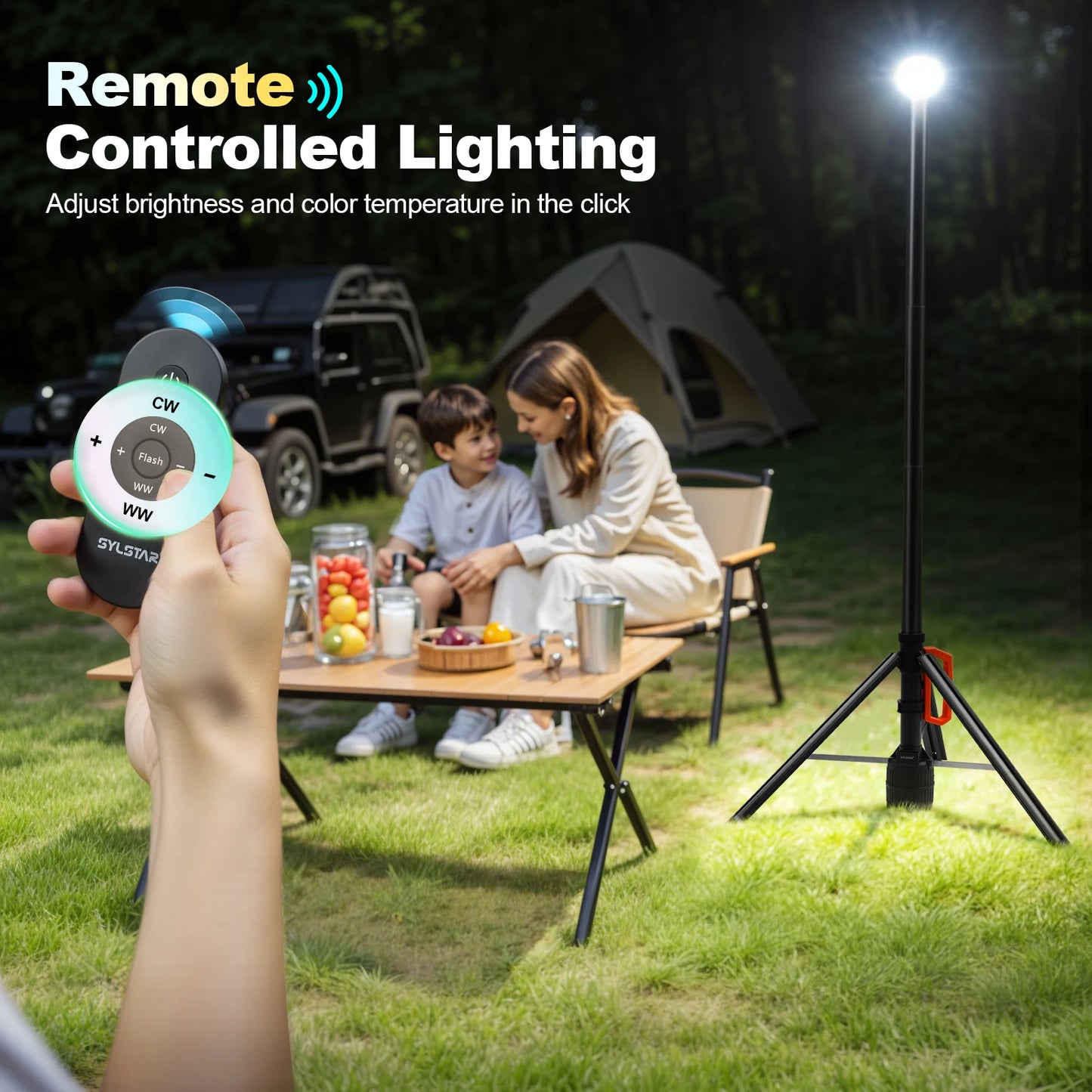 Remote Control Rechargeable Telescopic Work Light With Dimmable Cct