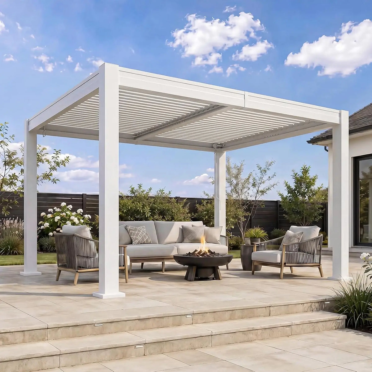 Aoxun Aluminum Louvered Pergola Gazebo With Waterproof Curtains And Netting