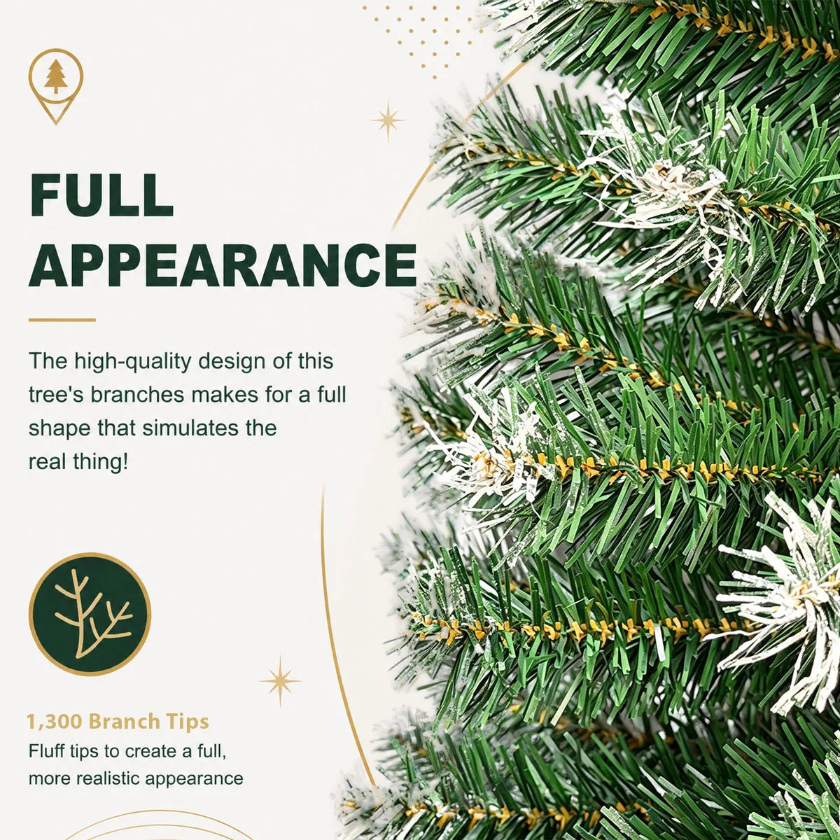 8FT Snow Flocked Artificial Christmas Tree, Unlit Frosted Pine Tree with Foldable Metal Base, PVC Fireproof Xmas Tree for Indoor Home Commercial Holiday Decoration