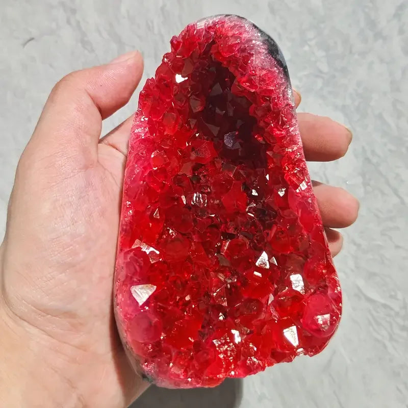 1PC Rare Red Geode Cut Base Cluster - Elegant Home & Office Decor,  Unique Geological Gift Idea,Crystal Crafts