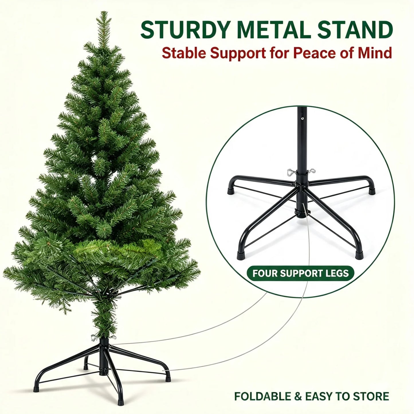 7ft Artificial Christmas Tree with Pine Cones & Red Berries, Hinged Fireproof PVC Xmas Tree with Metal Stand for Home Holiday Party Decor