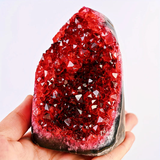 1PC Rare Red Geode Cut Base Cluster - Elegant Home & Office Decor,  Unique Geological Gift Idea,Crystal Crafts