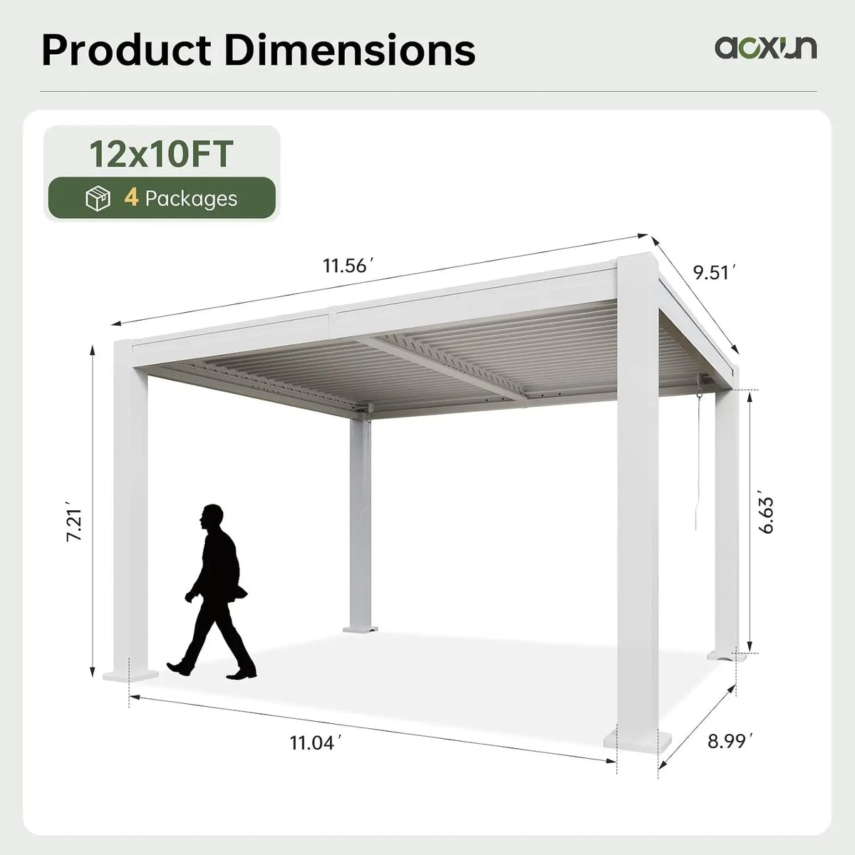 Aoxun Aluminum Louvered Pergola Gazebo With Waterproof Curtains And Netting