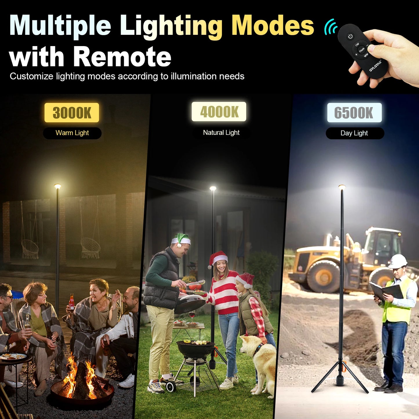 Remote Control Rechargeable Telescopic Work Light With Dimmable Cct