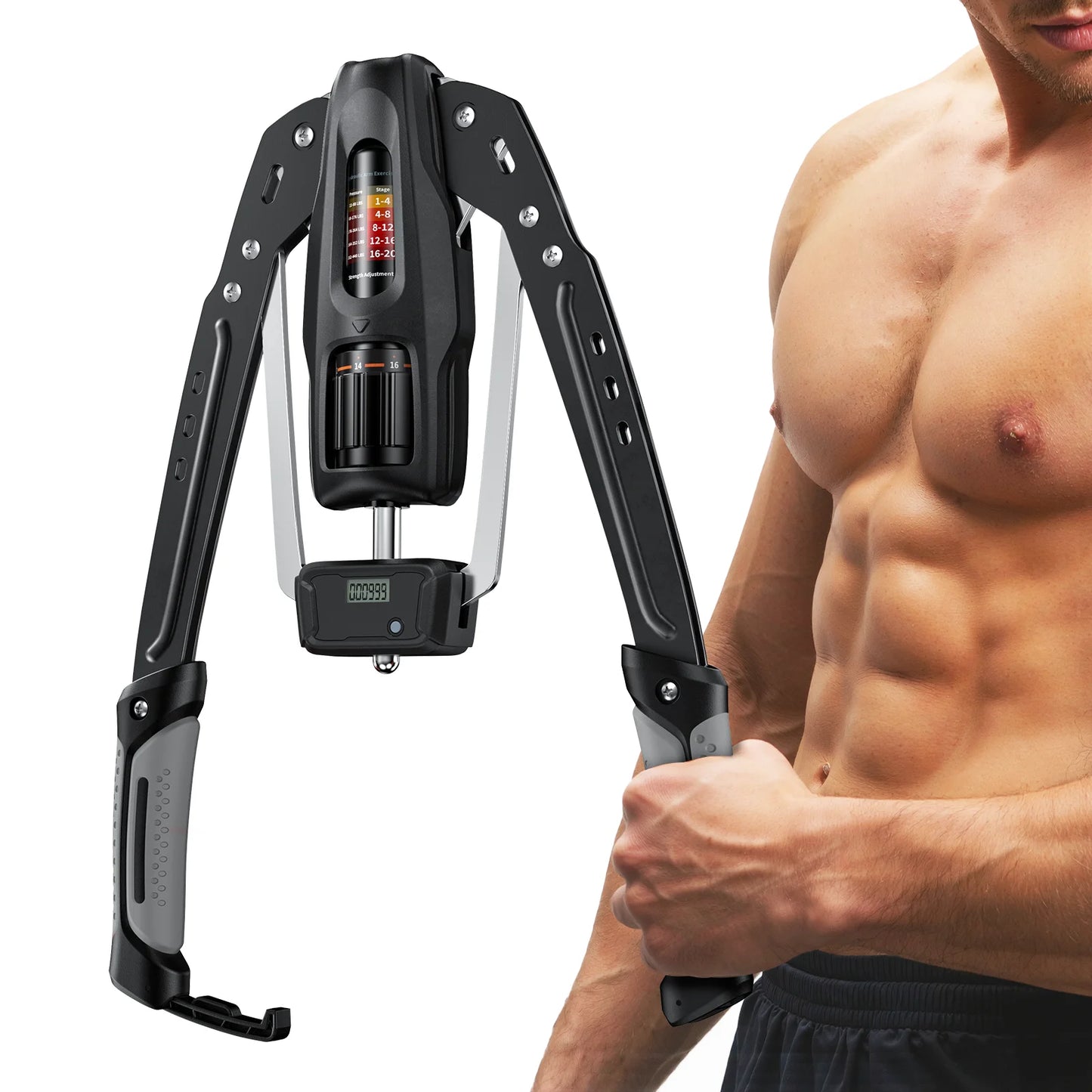 Merach Adjustable Hydraulic Arm Exerciser With Digital Rep Counter