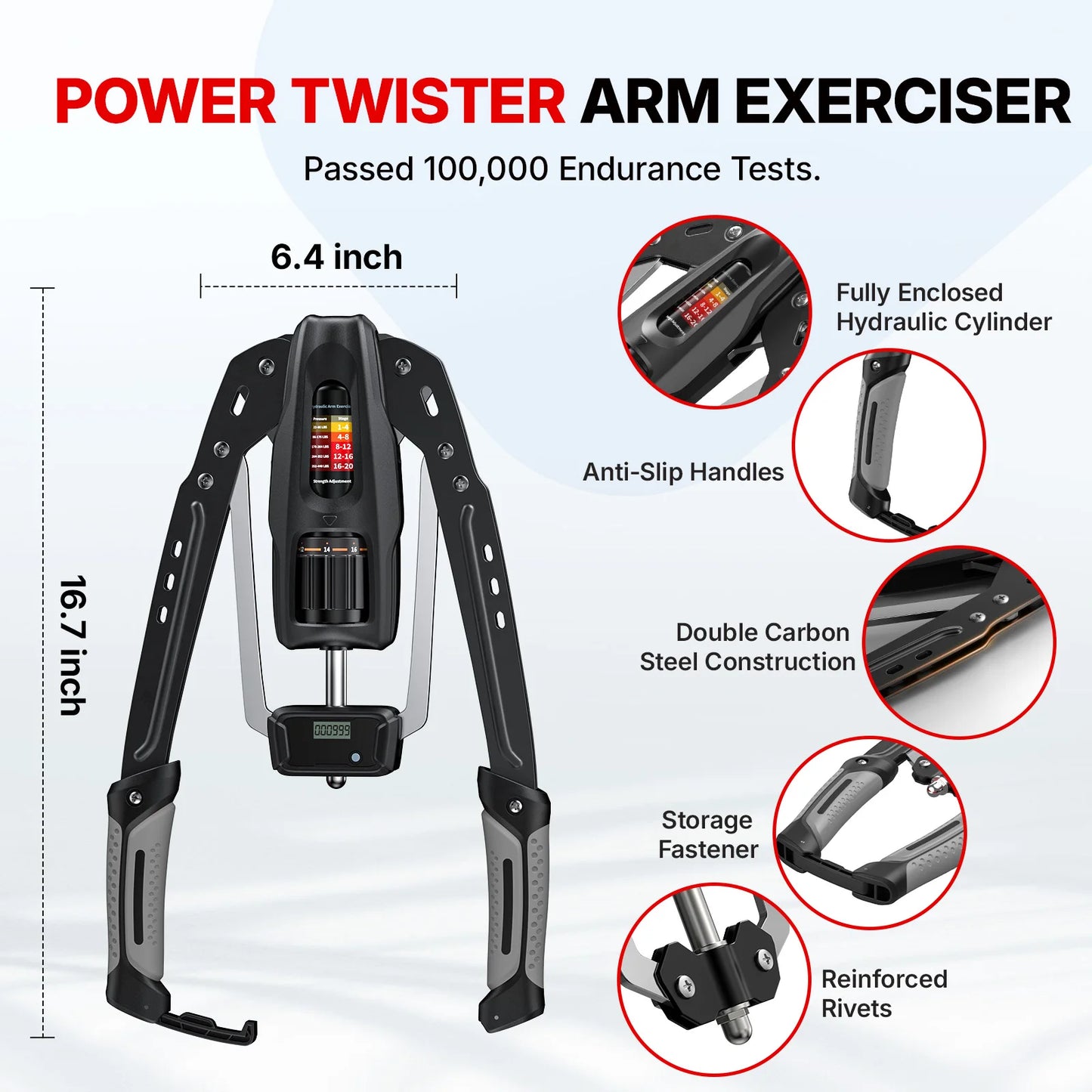 Merach Adjustable Hydraulic Arm Exerciser With Digital Rep Counter