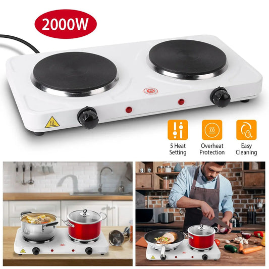 SHICUO 2000W Electric Double Burner Cooktop Cast Iron Hot Plates