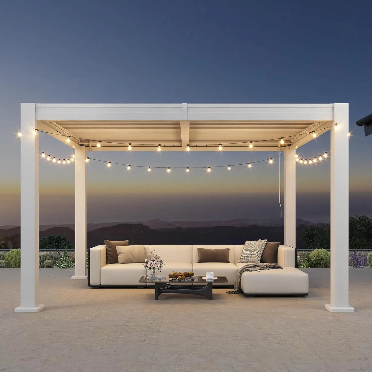 Aoxun Aluminum Louvered Pergola Gazebo With Waterproof Curtains And Netting