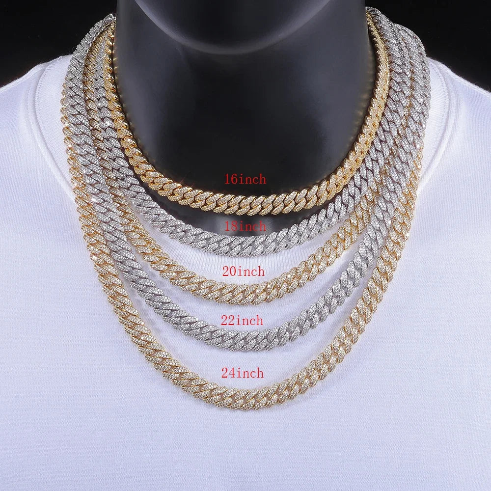 10mm Diamond Cuban Link Chain White Gold/18K Gold Plated Bling 5A+ CZ Necklace Rapper Hip Hop Luxury Jewelry for Men and Women