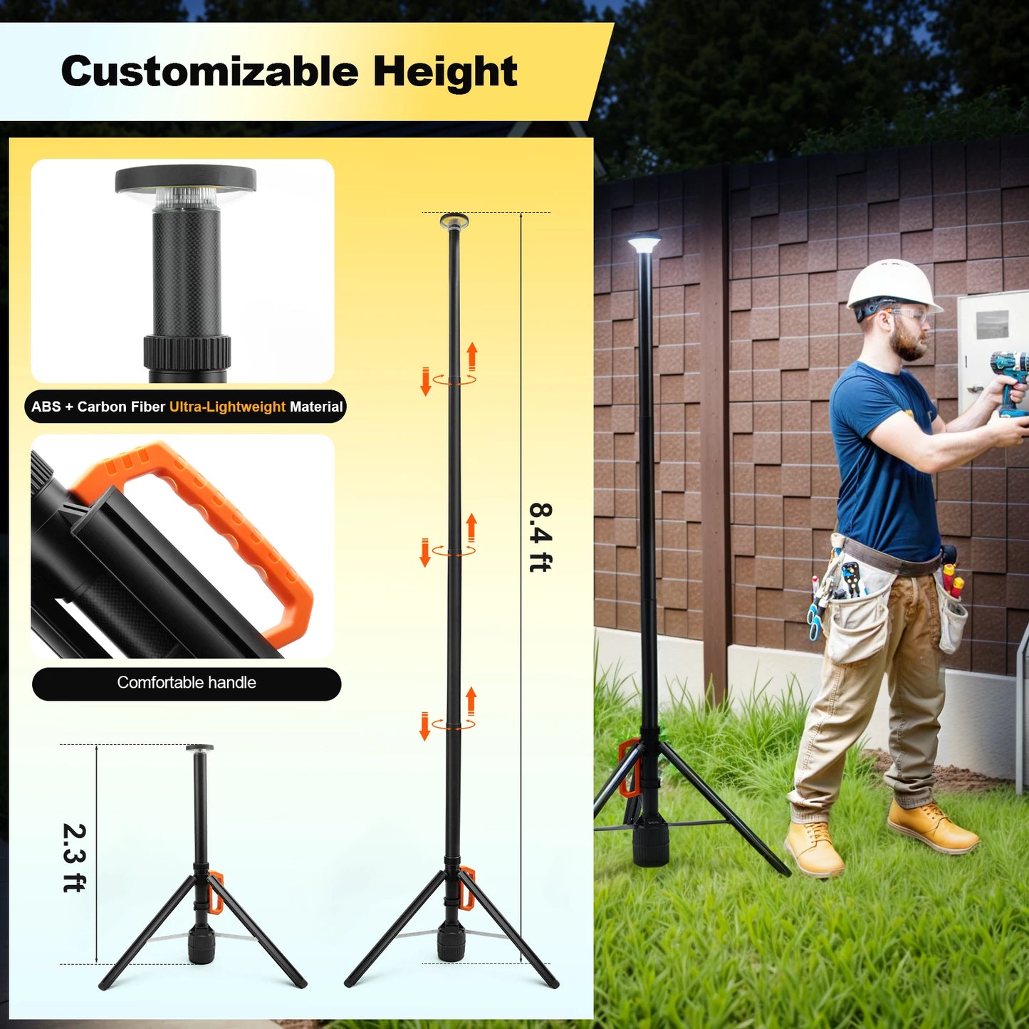 Remote Control Rechargeable Telescopic Work Light With Dimmable Cct