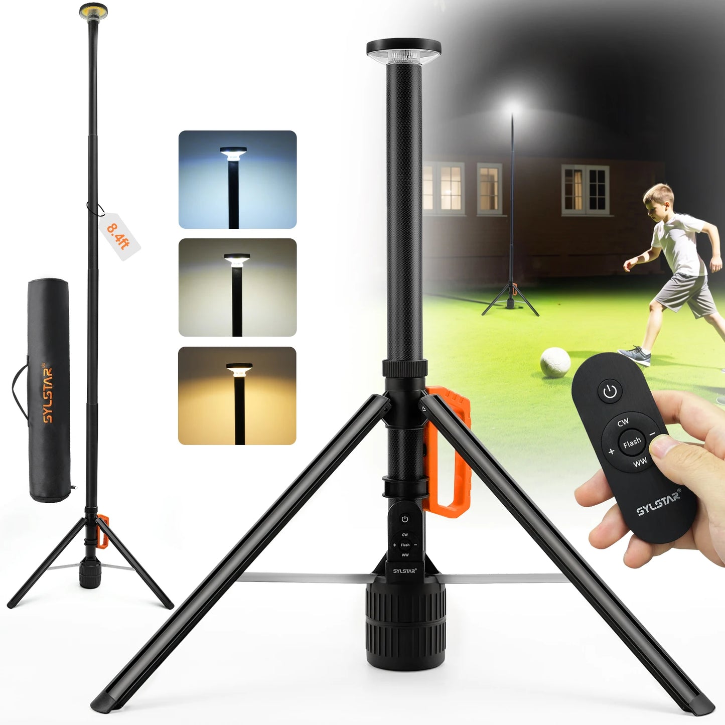 Remote Control Rechargeable Telescopic Work Light With Dimmable Cct