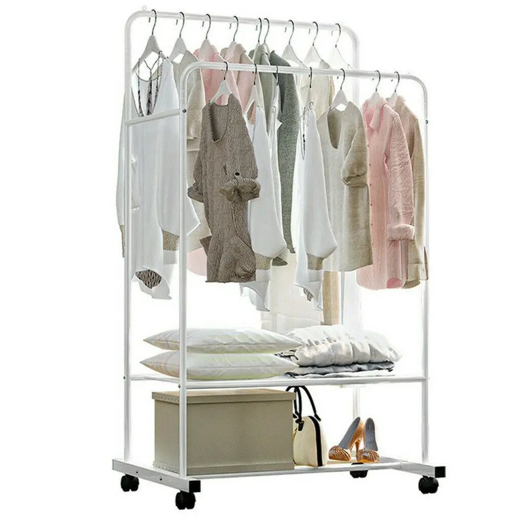 BINGOPAW Double Rail Rolling Clothes Rack and Shoes Storage Shelf