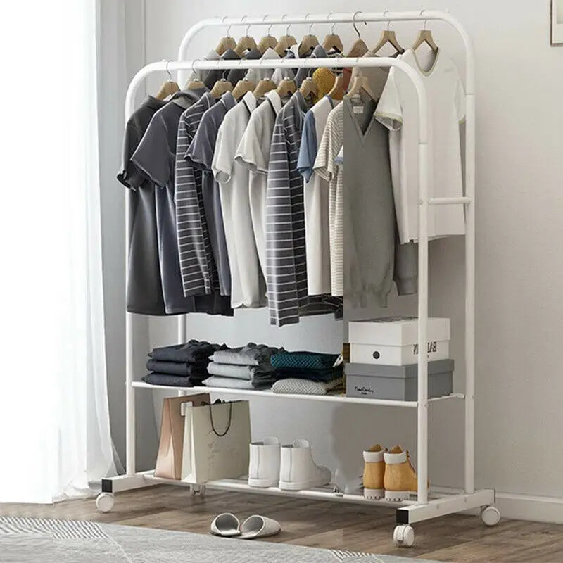 BINGOPAW Double Rail Rolling Clothes Rack and Shoes Storage Shelf