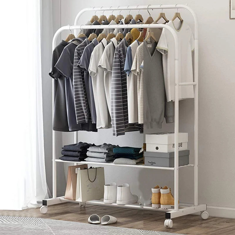 BINGOPAW Double Rail Rolling Clothes Rack and Shoes Storage Shelf