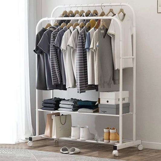 BINGOPAW Double Rail Rolling Clothes Rack and Shoes Storage Shelf