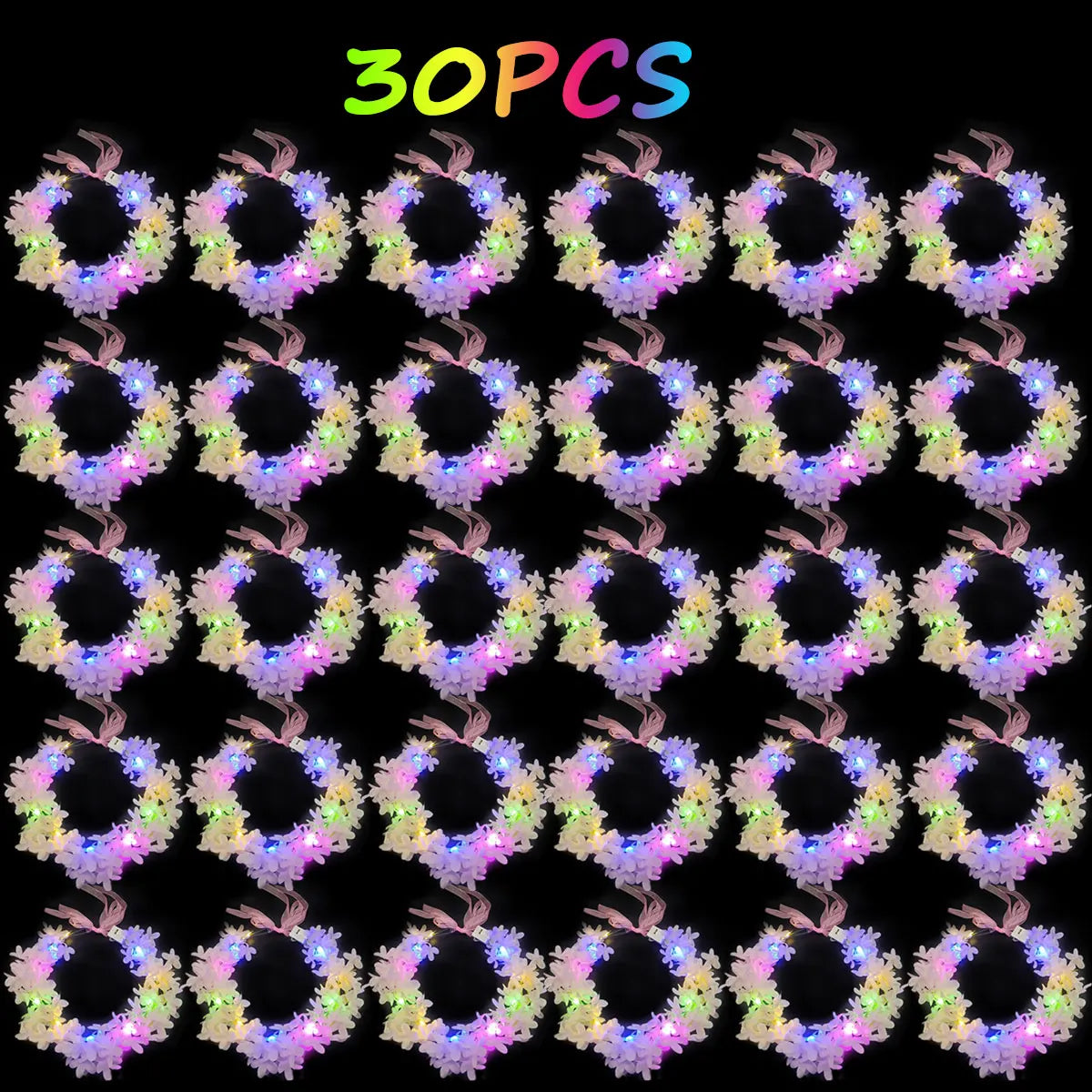 30pcs LED Light-Up Flower Crown Forest Headband, Christmas Festival Glow Neon Party Birthday Women's Light-Up Headwear