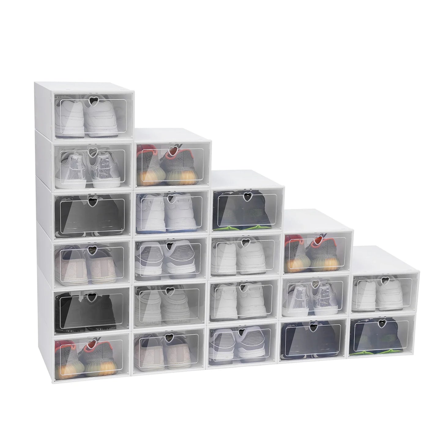 20PCS Foldable Flip Shoe Boxes Set, Shoe Rack Stackable Storage Container Plastic Clear Shoe Case Home Organizer 33*23*14cm