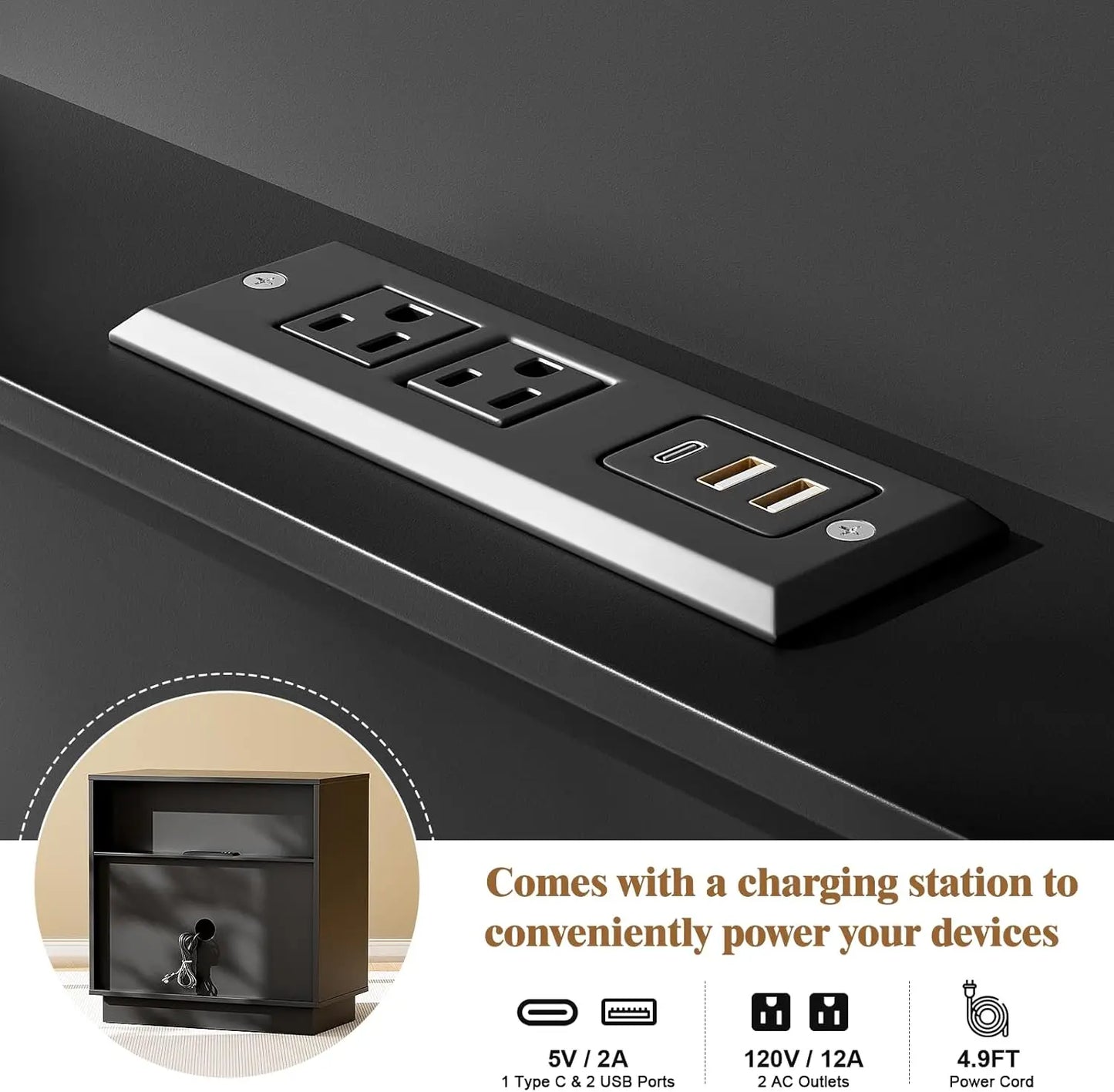 3 Drawer Nightstand With Charging Station Wood Bedside Table