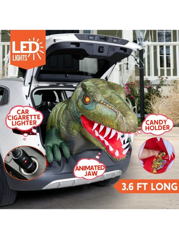 Animated Halloween Inflatable Outdoor Decorations Trunk or Treat Car Decorations Animated Dinosaur with LEDs for Yard Decor