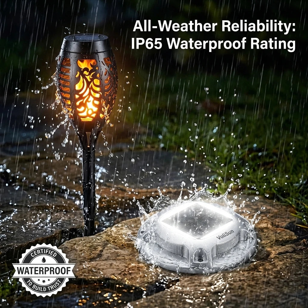 Solar Outdoor Torch And LED Ground Lights For Garden Pathways