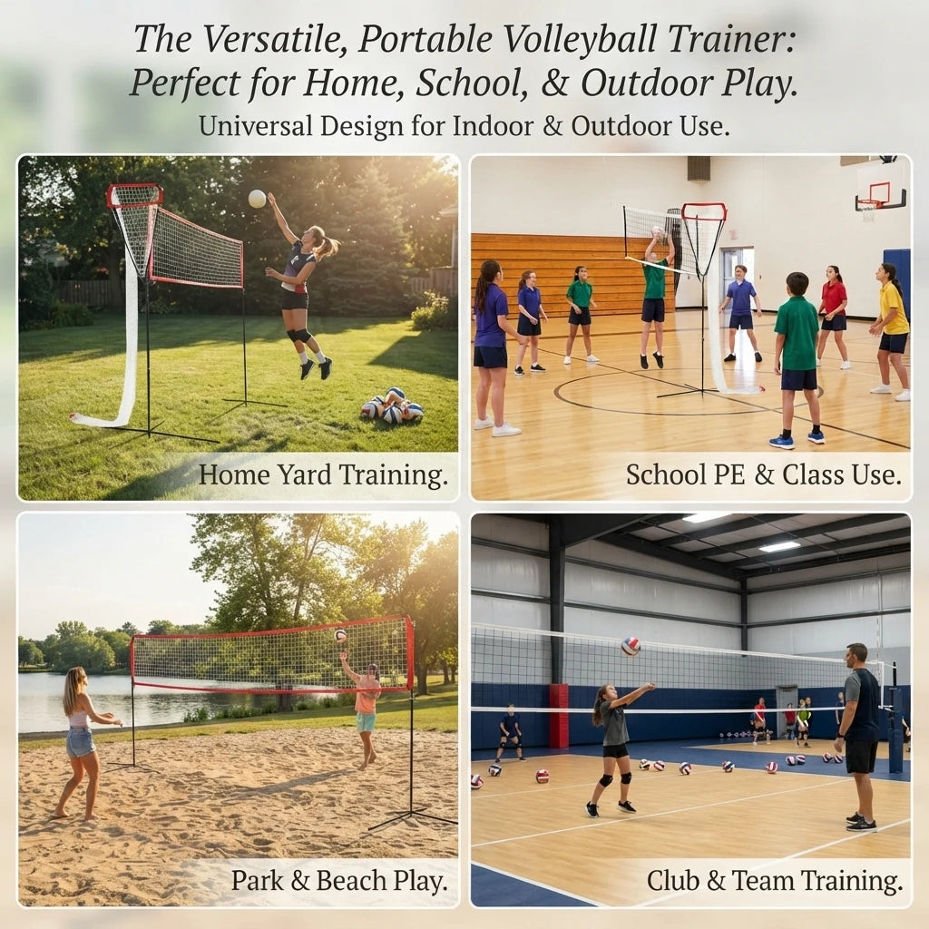 Volleyball Training Net Frame with Adjustable Height & Angle, 88.58-129.92in Portable Practice Net for Serving Passing Spiking, Red