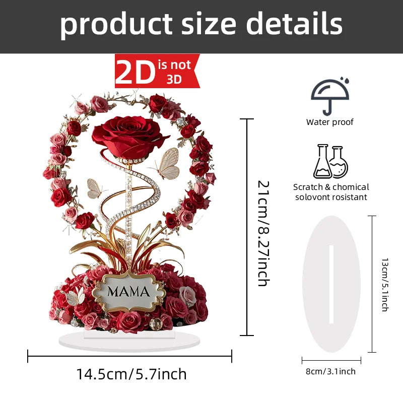 2D Acrylic Ornament Red Rose Mom Pattern Mother Gift
