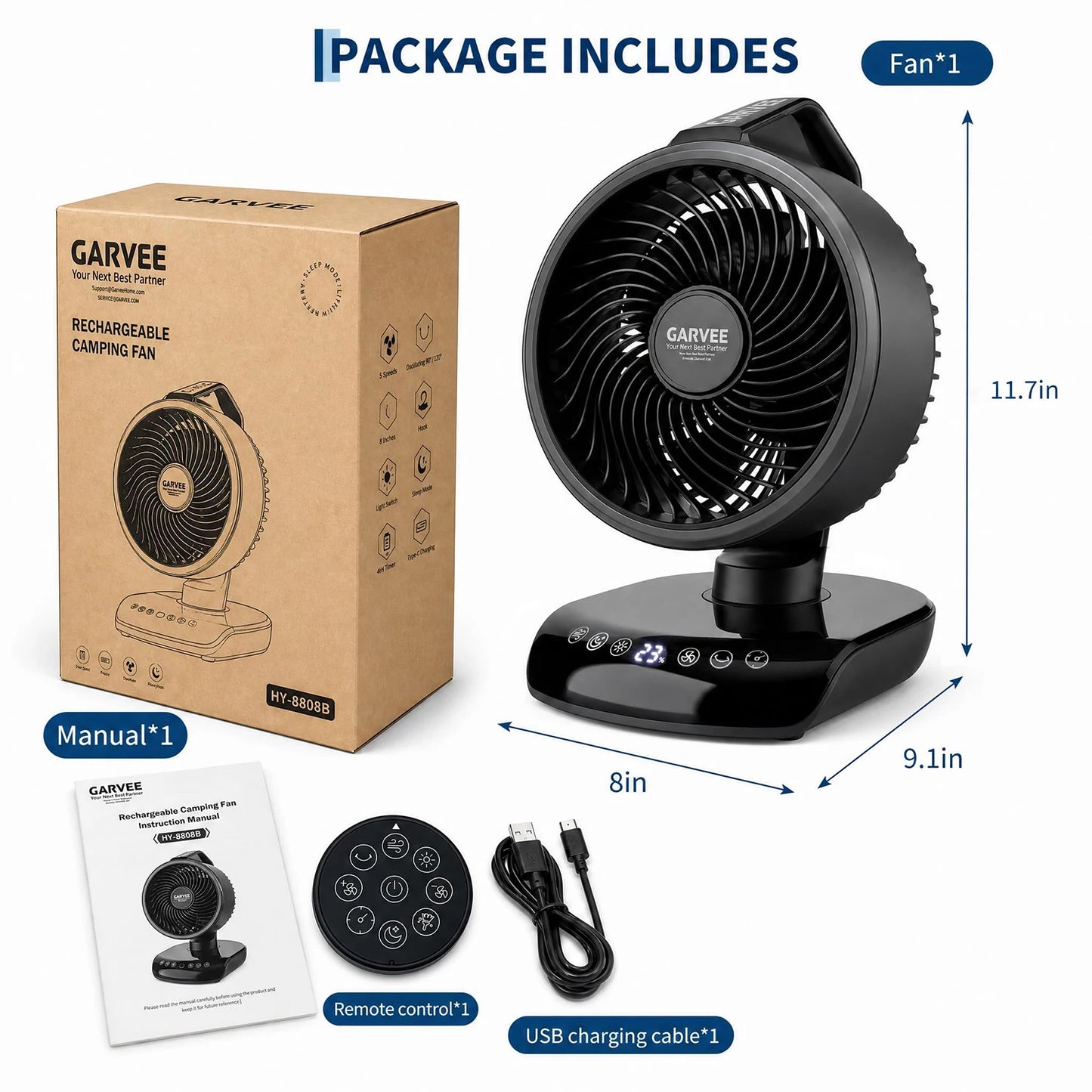 Himiss Portable Camping Fan With LED Light And Timer