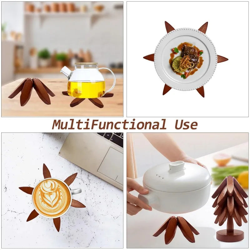 4PCS Tree Design Stand Bamboo Trivets Decorative Anti Scald Heat Resistant Table Mat Coaster Bamboo Placemats Pot Kitchen Tools