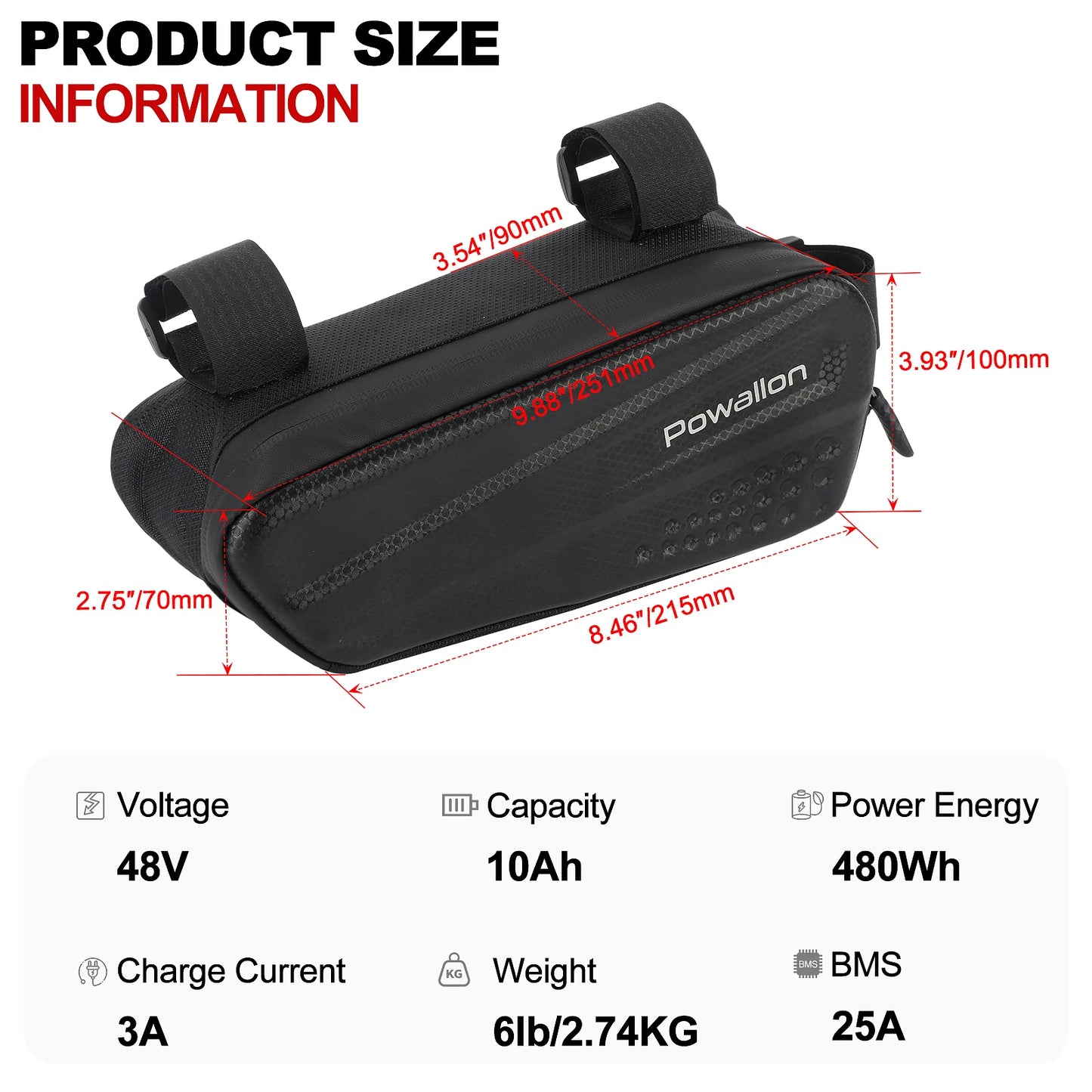 Ebike Triangle Battery 48V 10Ah 20Ah Waterproof Case