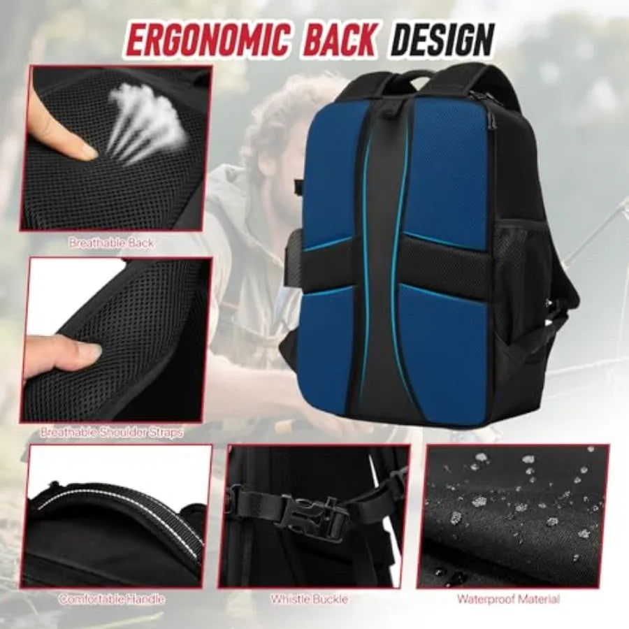 Fishing Tackle Backpack, Tackle Bags with 2 Rod Holders, Water-Resistant Tackle Bag Storage Bag for Fishing Gear Black