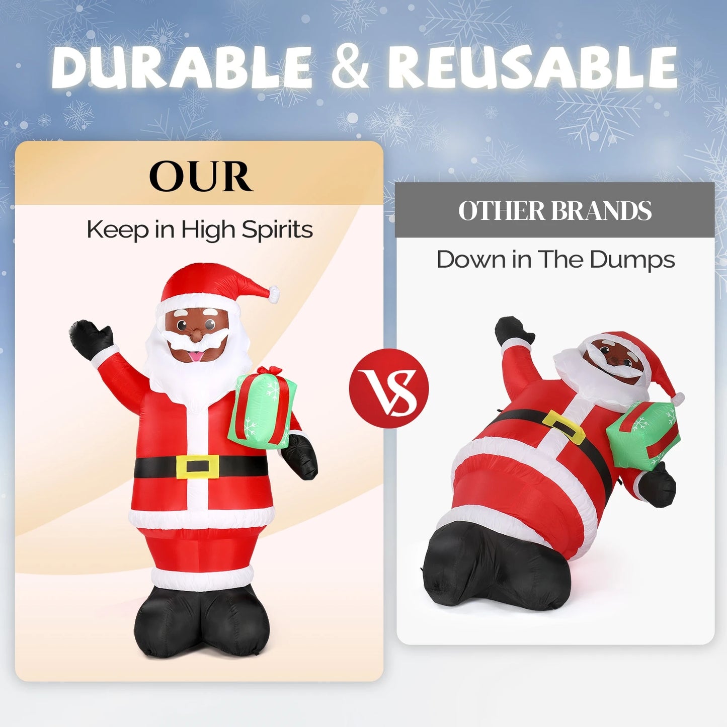 7FT Lighted Christmas Inflatable Black Santa Claus with Gift Box, Built-in LED Lights Blow Up Yard Decor for Outdoor Lawn Garden Holiday Party Decoration